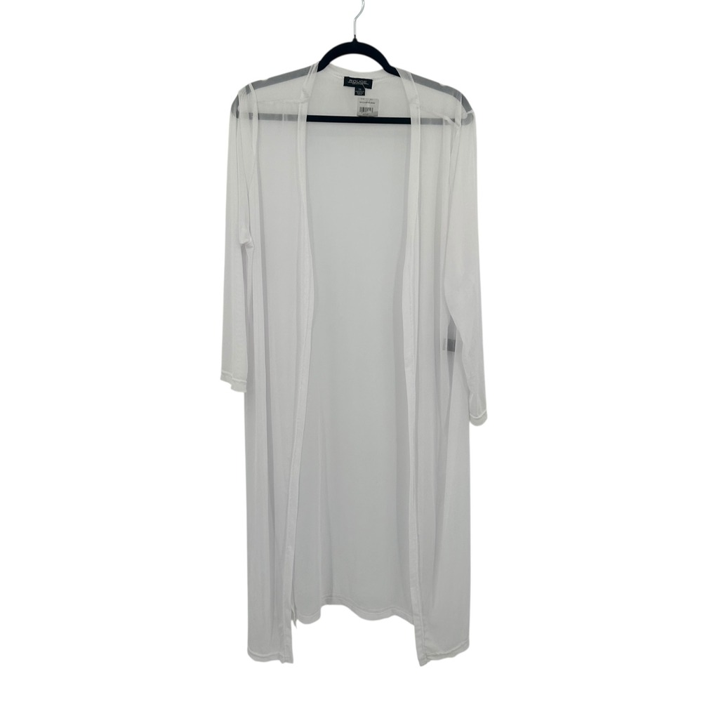 Sheer Long Open Cardigan Duster 3X White Mesh Plus Size Layering Minimalist Boho